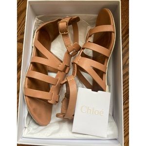 Chloe Groove t-strap gladiator nude leather sandals eu size 36